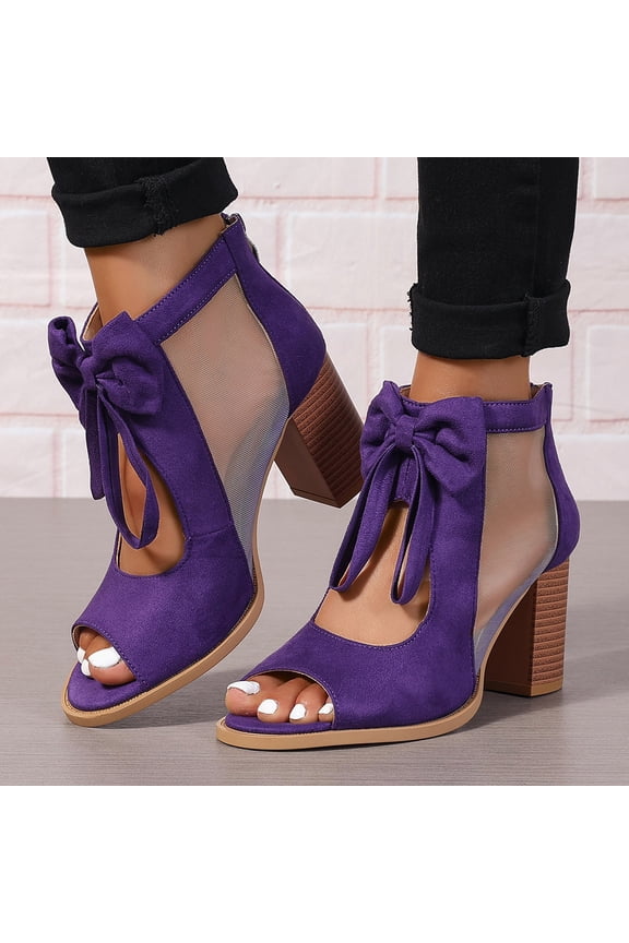 Womens Chunky Heels High Heel Sandals Women's Stacked Heeled Cutout Sandals Ankle Buckle Chunky Heel Open Toe Booties Summer Fashion Dress Block Heel Sandal 3 Inch Pumps Purple 9