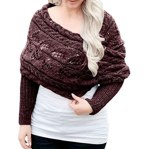 Womens Knit Openwork Sweater Scarf With Sleeves Cozy Outdoor Casual Wear For Fall And Winter
