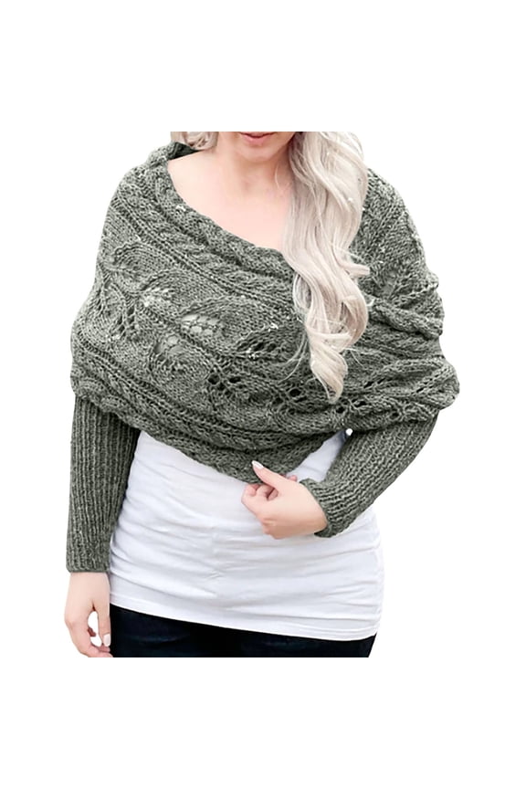 Womens Knit Openwork Sweater Scarf With Sleeves Cozy Outdoor Casual Wear For Fall And Winter