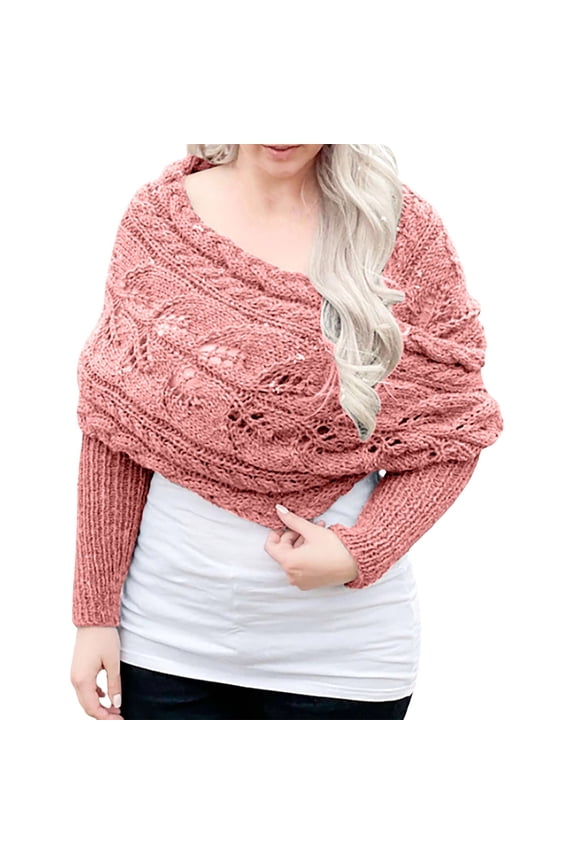 Womens Knit Openwork Sweater Scarf With Sleeves Cozy Outdoor Casual Wear For Fall And Winter