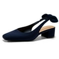 thumbnail image 1 of Womens Chunky Low Heels Bow Slingback Pumps Closed Square Toe Wedding Party Dress Shoes, 1 of 5