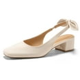 thumbnail image 1 of Womens Chunky Low Heels Bow Slingback Pumps Closed Square Toe Wedding Party Dress Shoes, 1 of 5