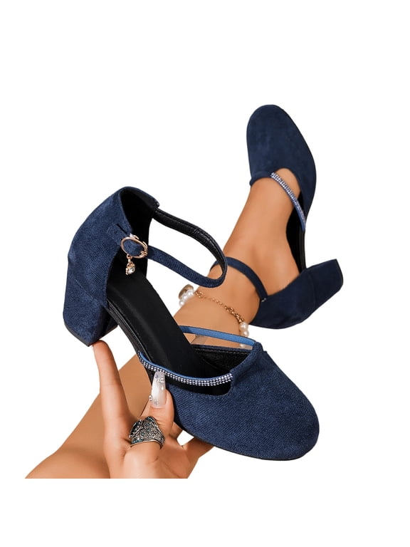 Womens Chunky Low Heels Closed Round Toe Pumps Women's Mary Jane Pumps Office Work Bridal Wedding Party Shoes Ankle Strap Heeled Shoes