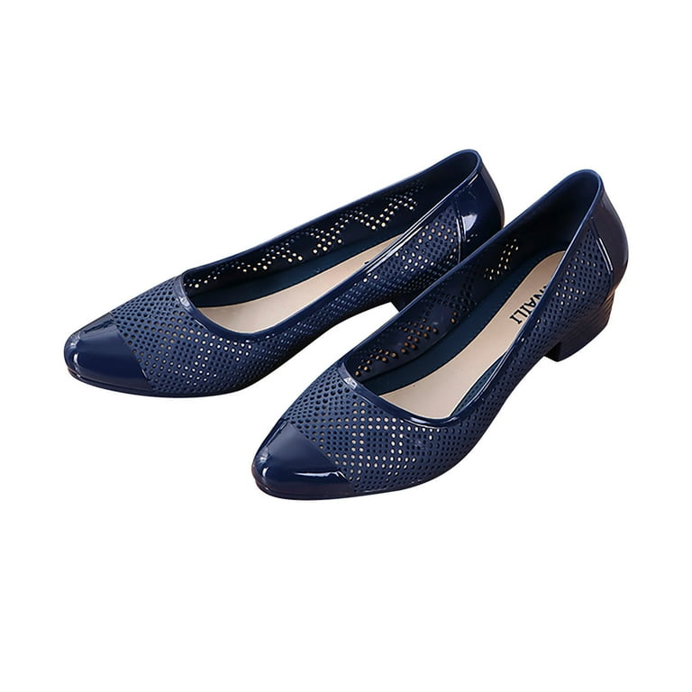 Womens Chunky Low Heels Pumps Breathable Hollow Out Slip On Closed Toe Sandals Comfortable Soft Non Slip Walking Shoes