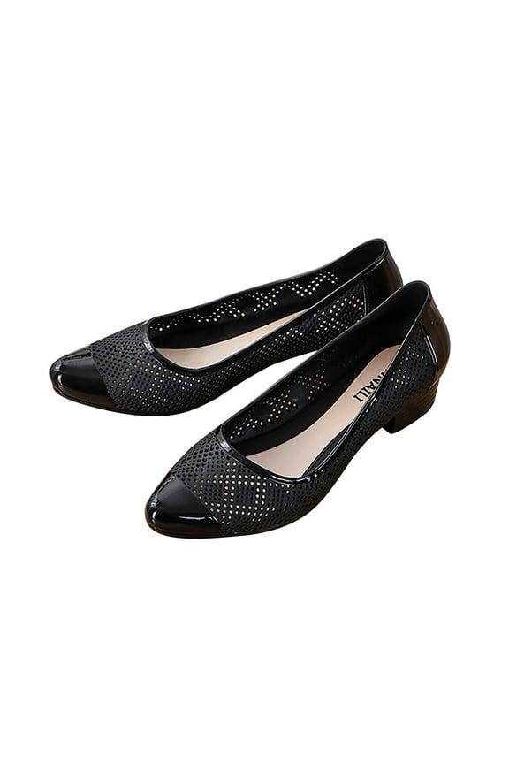 Womens Chunky Low Heels Pumps Breathable Hollow Out Slip On Closed Toe Sandals Comfortable Soft Non-Slip Walking Shoes