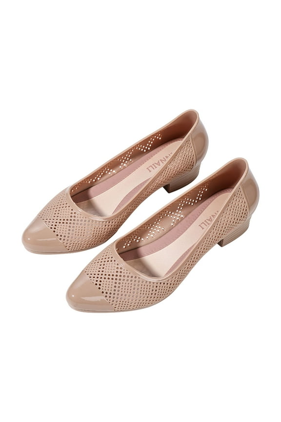 Womens Chunky Low Heels Pumps Breathable Hollow Out Slip On Closed Toe Sandals Comfortable Soft Non-Slip Walking Shoes