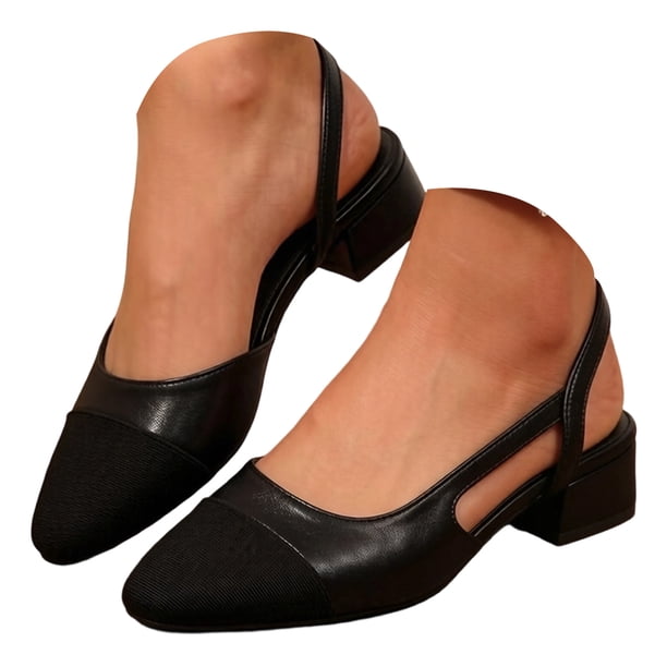 Womens Chunky Low Heels Slingback Pumps Open Toe Patent Leather Wedding Party Office Dress Shoes Comfortable Versatile（Black，Size 9)