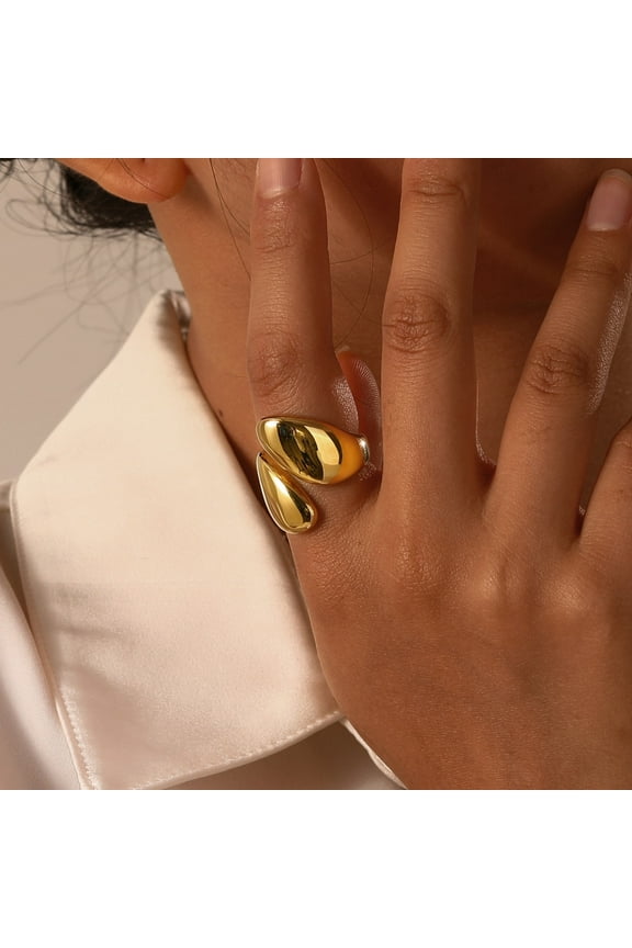 Womens Chunky Open Ring 18k Gold Plate No Tarnish Statement Rings Stainless Steel Teardrop Ring Jewelry Gifts for Women