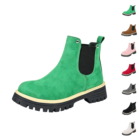 Womens Chunky Platform Chelsea Boot With Elastic Low Wedge Heel Slip On For Fall Work Suede Leather Classic Style Ankle Boots Women Green 40