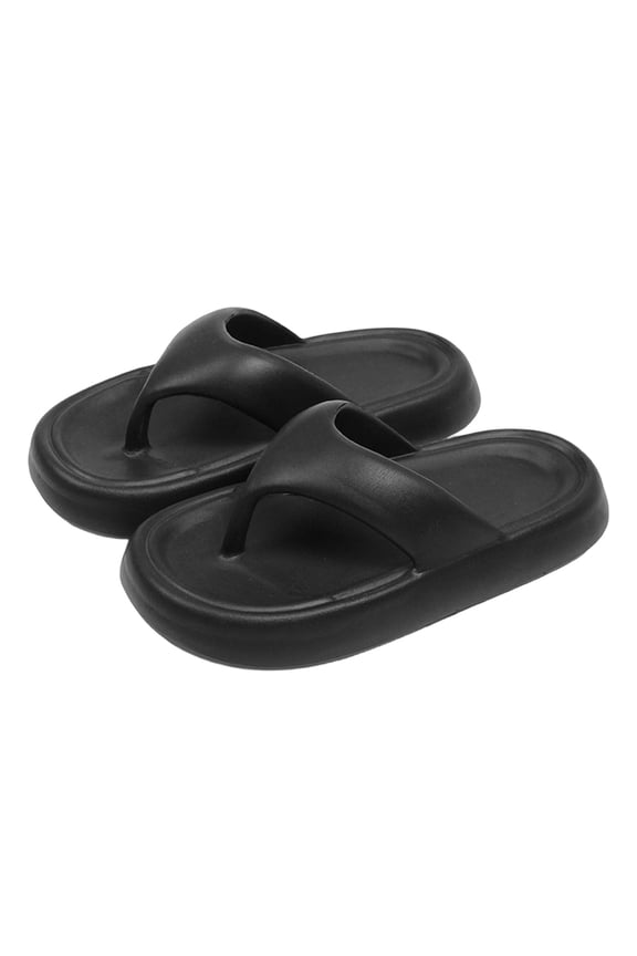 Womens Chunky Platform Flip Flops - Thick Sole EVA Beach Pool Sandals, Quick-Dry Slip-Resistant Comfort Arch Support Shower Shoes, Black,Size 5.5-7