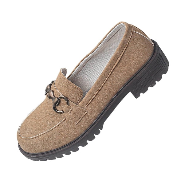 Womens Chunky Platform Horsebit Loafers Faux Suede Square Toe Slip On Lug Sole Preppy Khaki,Size 7