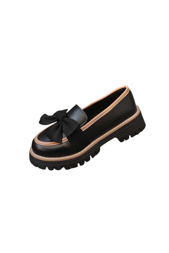 Womens Chunky Platform Loafers Satin Bow Slip-On Two-Tone Chunky Lug Sole Casual Shoes,Size 6