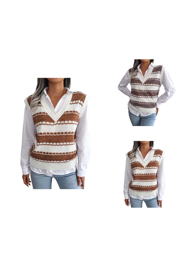 Womens Sleeveless Sweater Vest Oversized Top for Cold Weather Women's Sweater Vest Casual Cute Houndstooth V Neck Fashion Graphic Tees Comfy Sleeveless Autumn Tunic