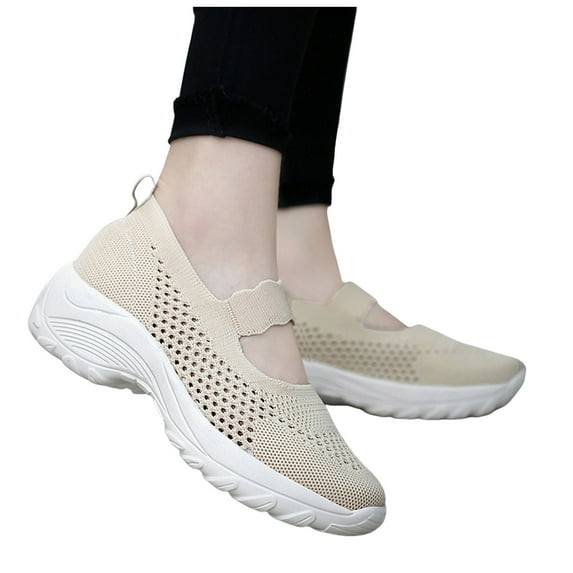 Womens Chunky Slip on Orthopedic Walking Loafers Shoes Comfortable Mesh Platform High Heels Casual Sneakers