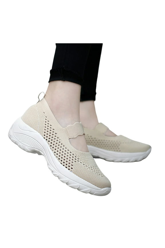 Womens Chunky Slip on Orthopedic Walking Loafers Shoes Comfortable Mesh Platform High Heels Casual Sneakers