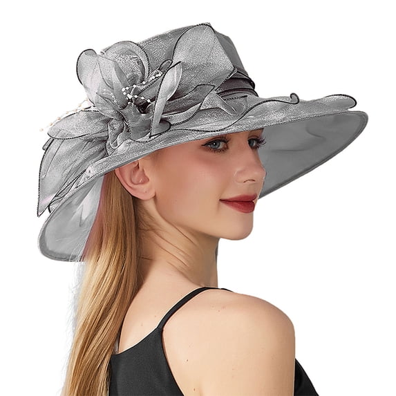Womens Church Dress Hat High Tea Hat Tea Party Bridal Wedding Hat Flower Fascinators for Women Veil Fascinators Hats for Women Fascinators Hats for Women,Gray,One Size