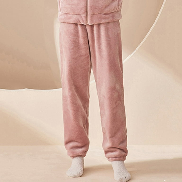 Unisex Fluffy Faux Fur Pajamas Bottoms Lounge Pants Nightwear Warm Winter  Soft