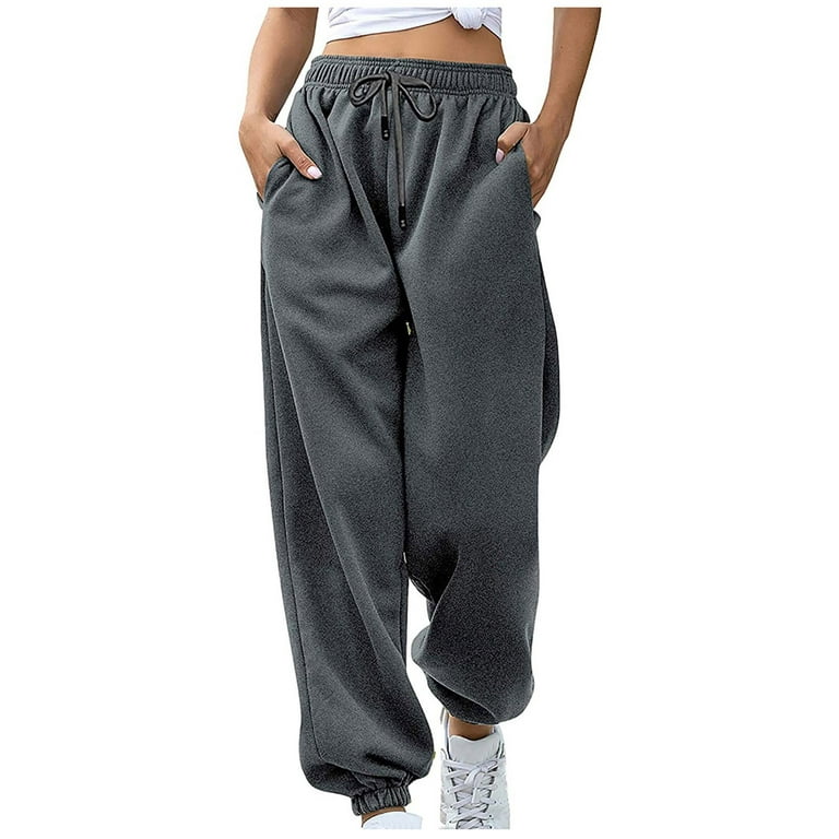 Womens Cinch Bottom Sweatpants Pockets High Waist Sporty Gym Athletic Fit  Jogger Pants Lounge Workout Trousers 