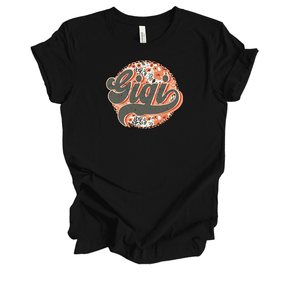 Womens Circle Groovy Floral Vintage Design Mother's Day Ladies Black Short Sleeve T-Shirt-Gigi-4X-Large