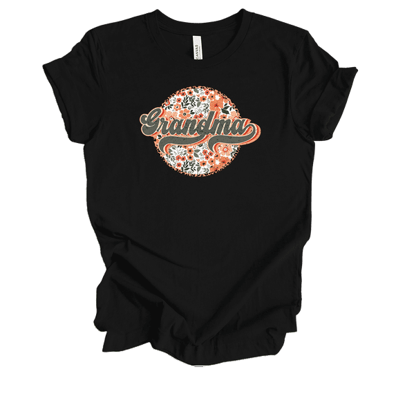 Womens Circle Groovy Floral Vintage Design Mother's Day Ladies Black Short Sleeve T-Shirt-Grandma-X-Large