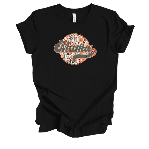 Womens Circle Groovy Floral Vintage Design Mother's Day Ladies Black Short Sleeve T-Shirt-Mama-Large