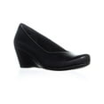 thumbnail image 1 of Womens Clarks Flores Tulip Slip On Wedge Pumps, Black Leather, 9 US / 40 EU, 1 of 5