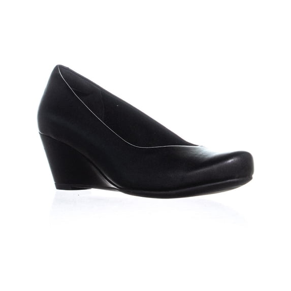 Womens Clarks Flores Tulip Slip On Wedge Pumps, Black Leather, 9 US / 40 EU