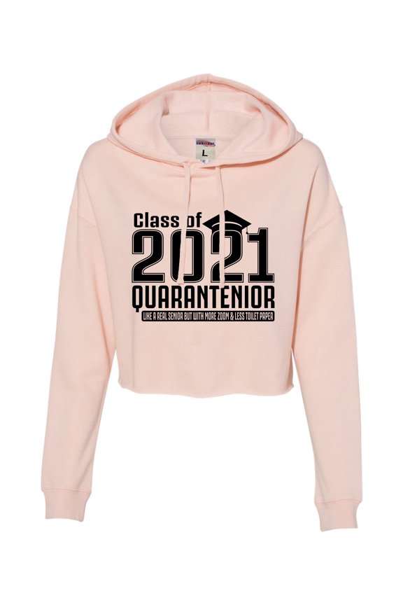 Womens Class Of 2021 Quarantenior Funny Graduate Quarantine Cropped Hooded Sweatshirt