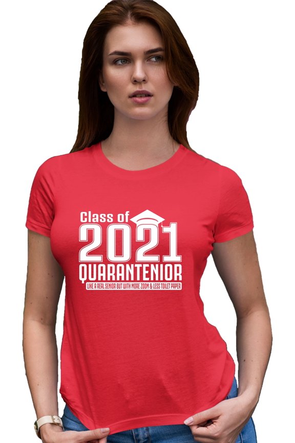 Womens Class Of 2021 Quarantenior Funny Graduate Quarantine Deluxe Soft T-Shirt
