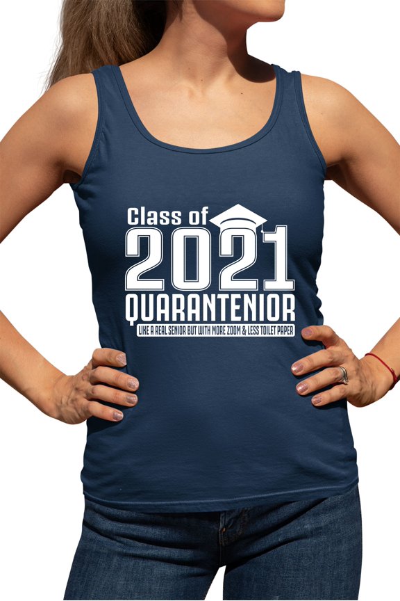 Womens Class Of 2021 Quarantenior Funny Graduate Quarantine Racerback Tank Top T-Shirt