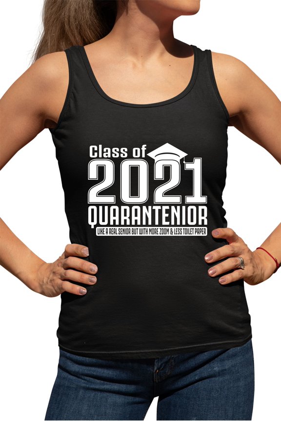 Womens Class Of 2021 Quarantenior Funny Graduate Quarantine Racerback Tank Top T-Shirt