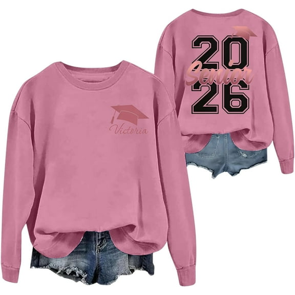 Womens Class of 2026 Sweatshirts Trendy Graduation Long Sleeve Crewneck Shirts Drop Shoulder Loose Fit Casual Pullover Tops