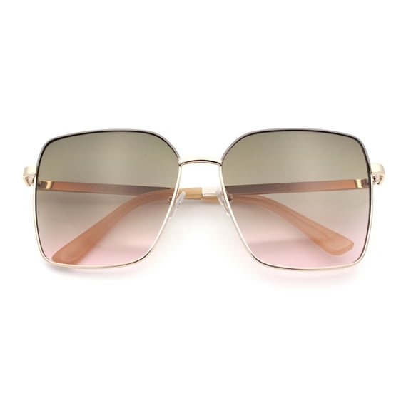 Womens Classic 90s Designer Metal Rim Oversized Rectangle Butterfly Diva Sunglasses Gold Beige - Brown Pink