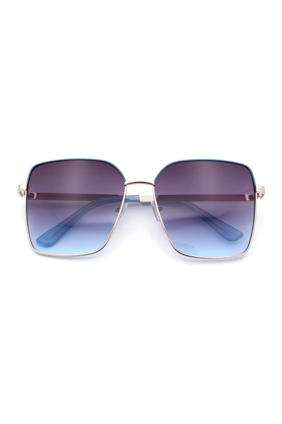 Womens Classic 90s Designer Metal Rim Oversized Rectangle Butterfly Diva Sunglasses Gold Blue - Purple Blue
