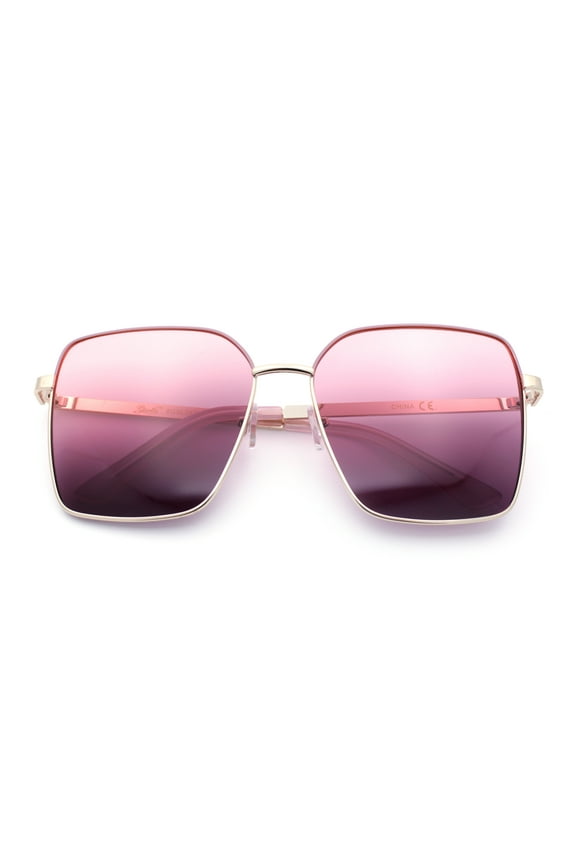 Womens Classic 90s Designer Metal Rim Oversized Rectangle Butterfly Diva Sunglasses Gold Pink - Pink Purple
