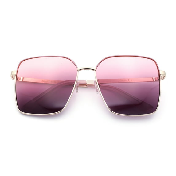 Womens Classic 90s Designer Metal Rim Oversized Rectangle Butterfly Diva Sunglasses Gold Pink - Pink Purple