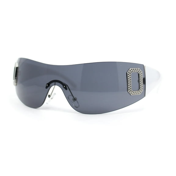Womens Classic 90s Diva Rimless Shield Designer Fashion Sunglasses White - Black