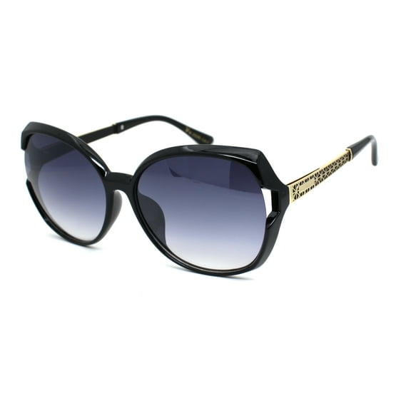 Womens Classic 90s Exposed Lens Butterfly Plastic Sunglasses Black smoke