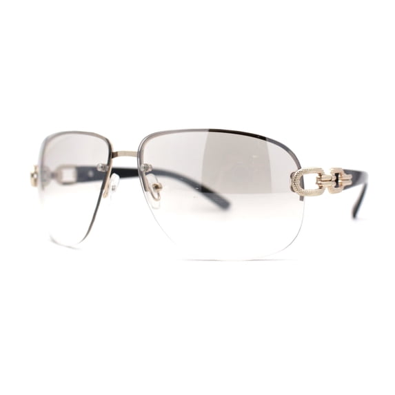 Womens Classic 90s Rimless Jewel Chain Arm Round Wrap Sunglasses Gold Grey Clear