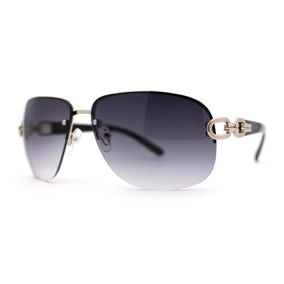 Womens Classic 90s Rimless Jewel Chain Arm Round Wrap Sunglasses Gold Smoke