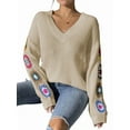 thumbnail image 1 of Womens Classic Boho Floral Crochet Long Sleeve Sweaters Casual Pullover Knitwear for Fall Winter 2025 Deep  L, 1 of 6