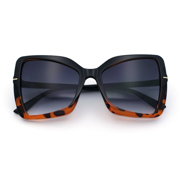 Womens Classic Bowtie Butterfly 90s Designer Fashion Plastic Oversize Sunglasses Black Tortoise - Smoke