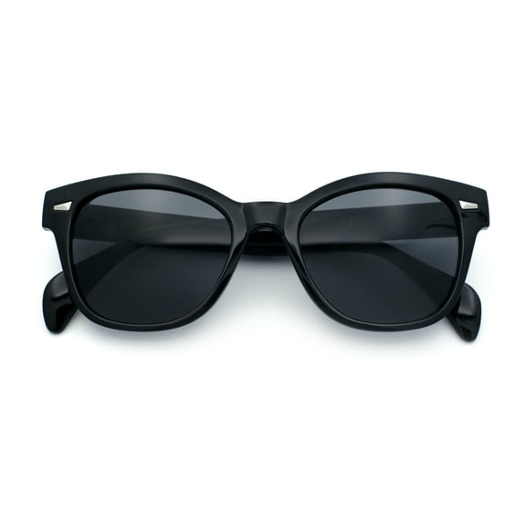 Womens Classic Boyfriend Fashion Horn Rim Round Chic Plastic Sunglasses All Black