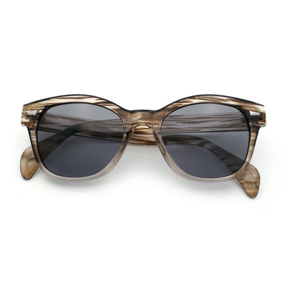 Womens Classic Boyfriend Fashion Horn Rim Round Chic Plastic Sunglasses Beige Stripe - Black