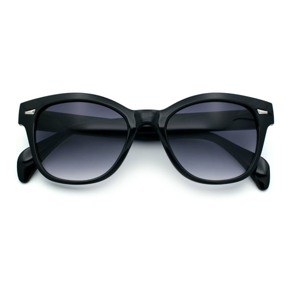 Womens Classic Boyfriend Fashion Horn Rim Round Chic Plastic Sunglasses Black - Smoke