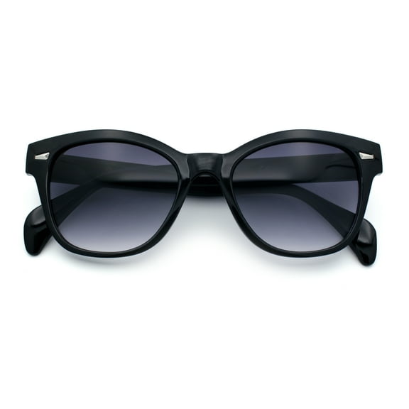 Womens Classic Boyfriend Fashion Horn Rim Round Chic Plastic Sunglasses Black - Smoke