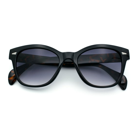 Womens Classic Boyfriend Fashion Horn Rim Round Chic Plastic Sunglasses Black Tortoise - Smoke