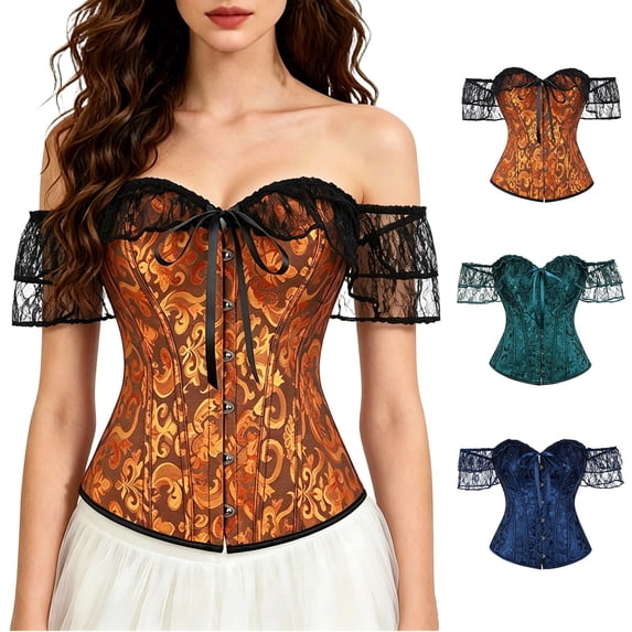 Womens Classic Bridal Corset with Hook Closure Boned Bustier Waist Shaper Elegant Shapewear Gold XXXXXL
