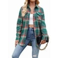 thumbnail image 1 of Womens Classic Button Down Plaid Flannel Shirts Long Sleeve Oversized Casual Business Blouse Tops Dark Green L, 1 of 8