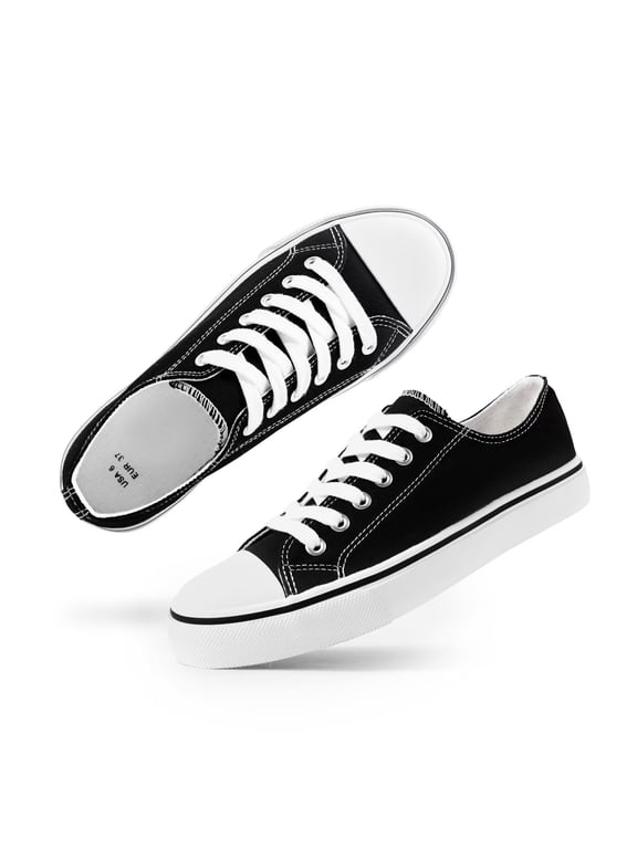 Womens Classic Canvas Shoes Low Top Lace up Fashion Casual Sneakers Black